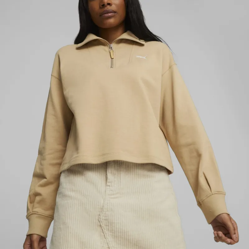 PUMA HER Women's High-Neck Half-Zip Sweatshirt Jacket Women's Sand Dune-2
