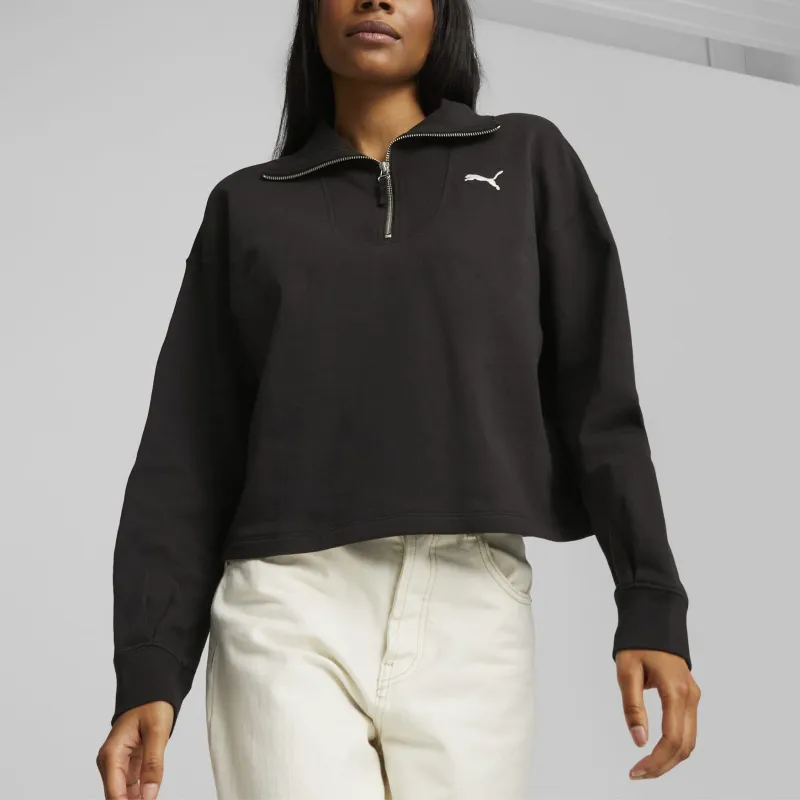 PUMA HER Women's High Neck Half Zip Sweatshirt Jacket Women's Black-3