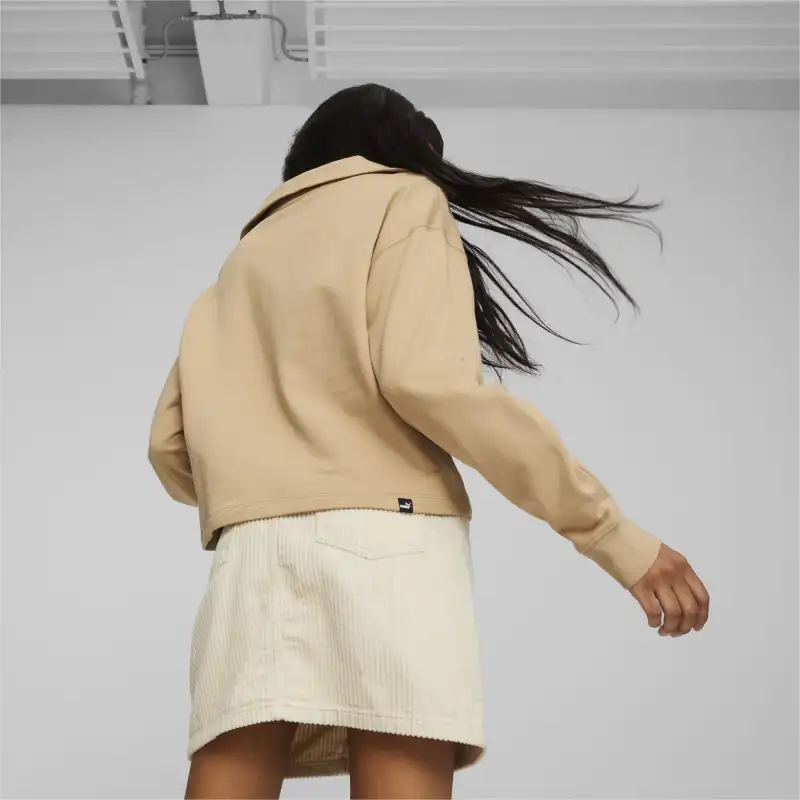 PUMA HER Women's High-Neck Half-Zip Sweatshirt Jacket Women's Sand Dune-3