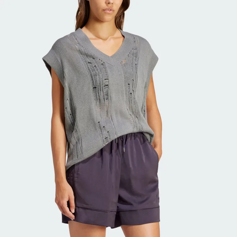 Adidas Originals DISTRESSED KNIT VEST Tank Tops Women's Gray-4