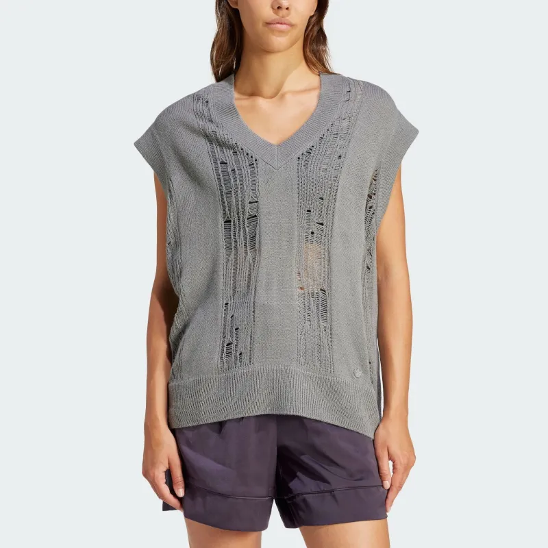 Adidas Originals DISTRESSED KNIT VEST Tank Tops Women's Gray-1
