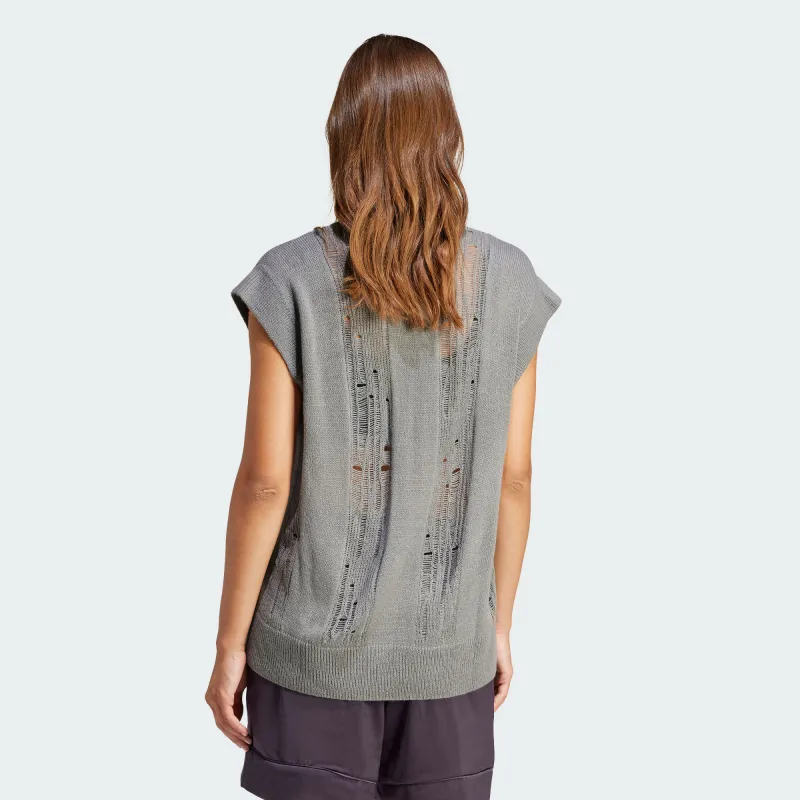 Adidas Originals DISTRESSED KNIT VEST Tank Tops Women's Gray-3