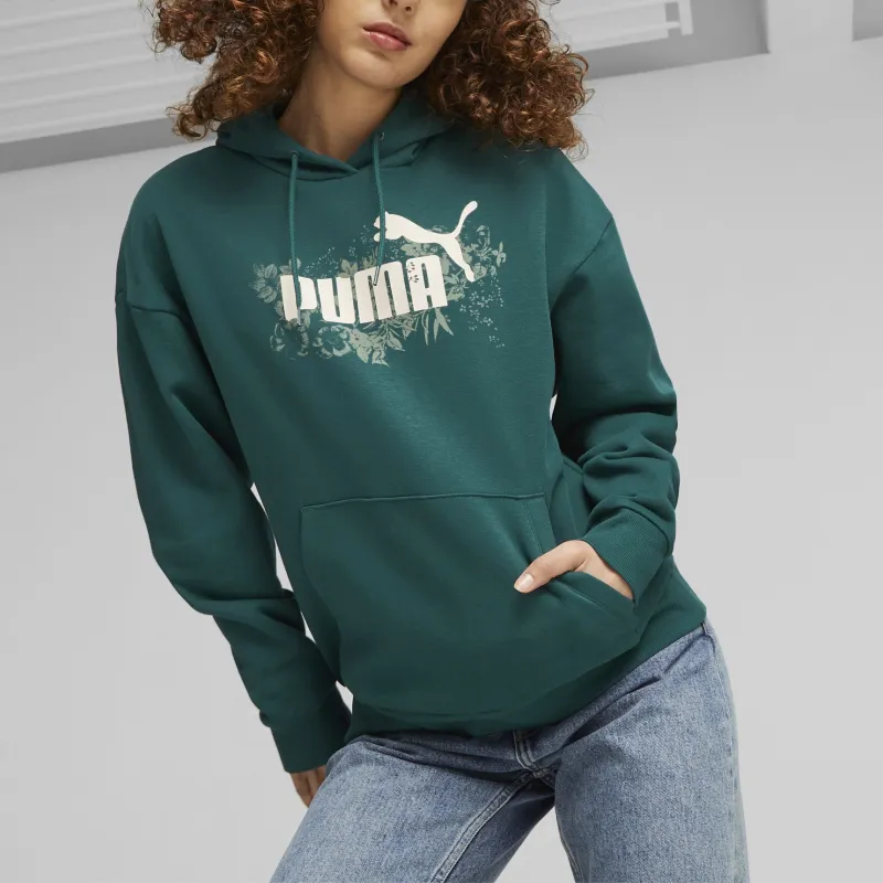 PUMA ESS + ESSENTIALS+ FLORAL VIBES Hoodie FL Sweatshirt Women's Green-3
