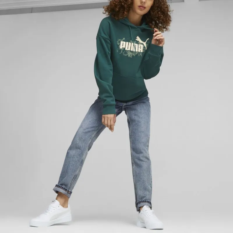 PUMA ESS + ESSENTIALS+ FLORAL VIBES Hoodie FL Sweatshirt Women's Green-2