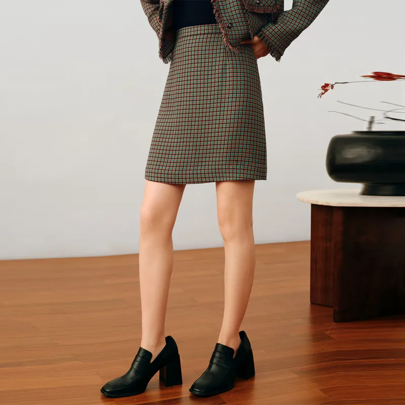 JZ. ANNAKRO Casual Short Skirts Women's Plaid Red Coffee-1