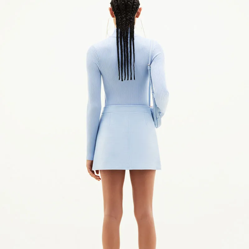 COURREGES Mockneck Rib Knit Sweater 'Sky'-2
