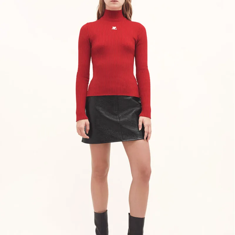 COURREGES Mockneck Rib Knit Sweater 'Red'-1