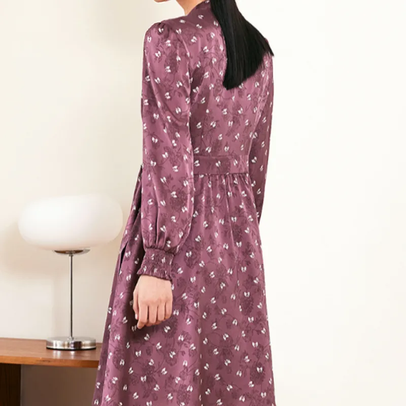 JZ Juzui Long-Sleeved Dresses Women's Floral Dark Purple-3