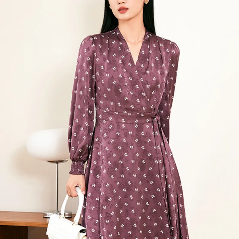 JZ Juzui Long-Sleeved Dresses Women's Floral Dark Purple-2