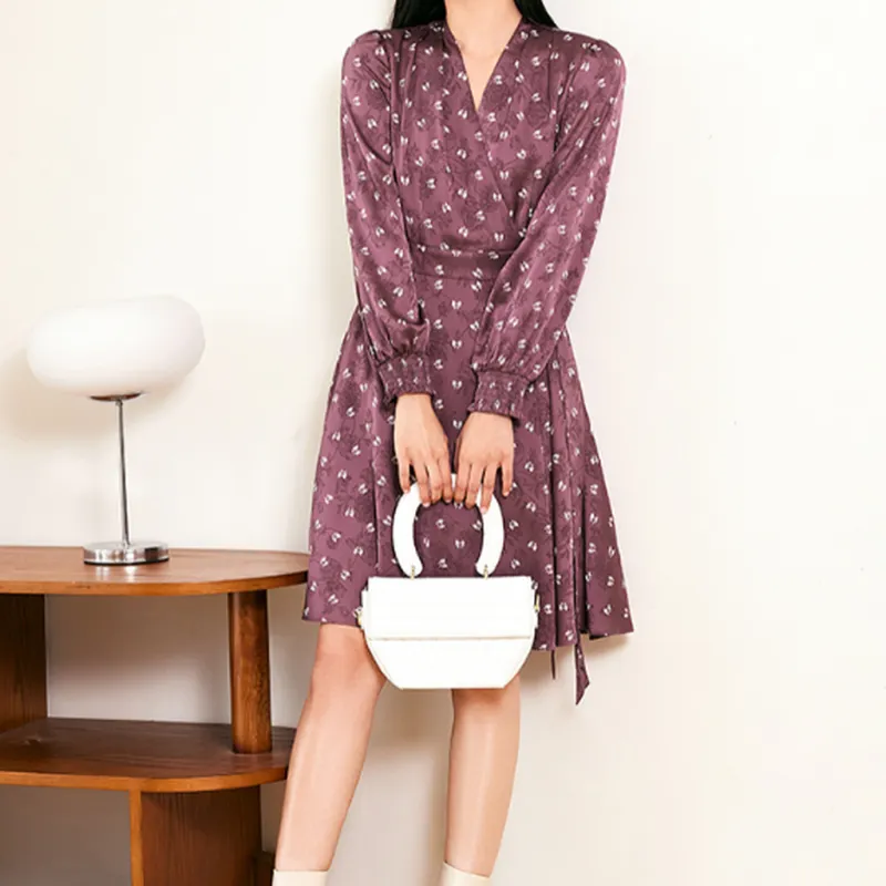 JZ Juzui Long-Sleeved Dresses Women's Floral Dark Purple-1