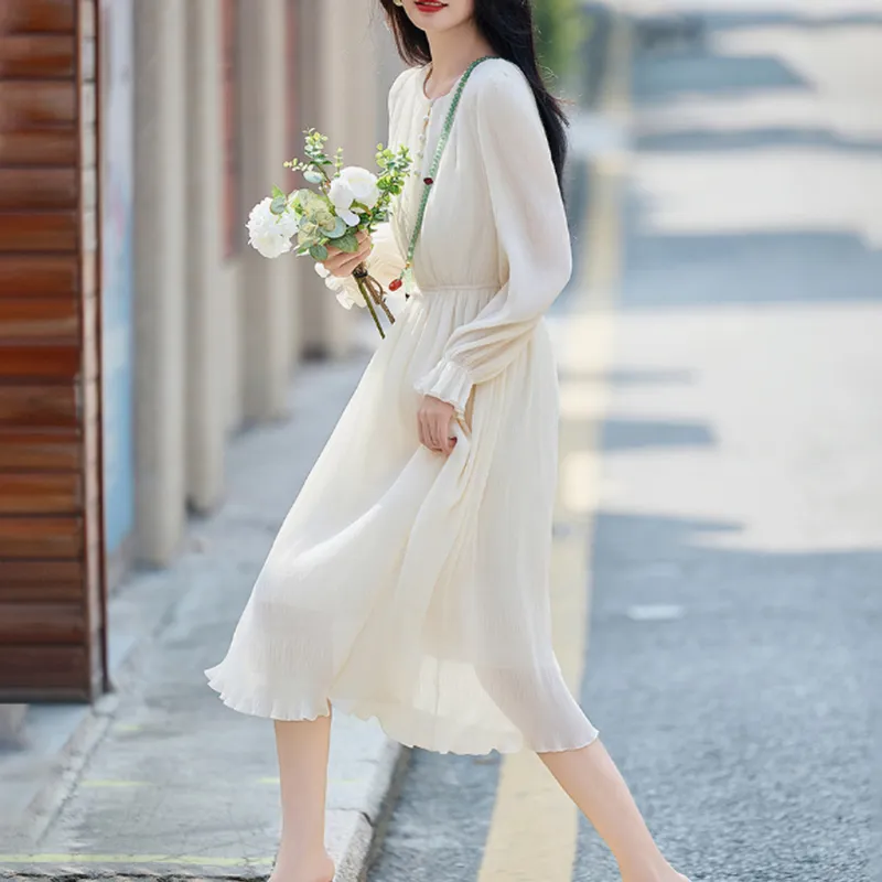 【dme】 Long Sleeved Dresses Women's Ecru-0