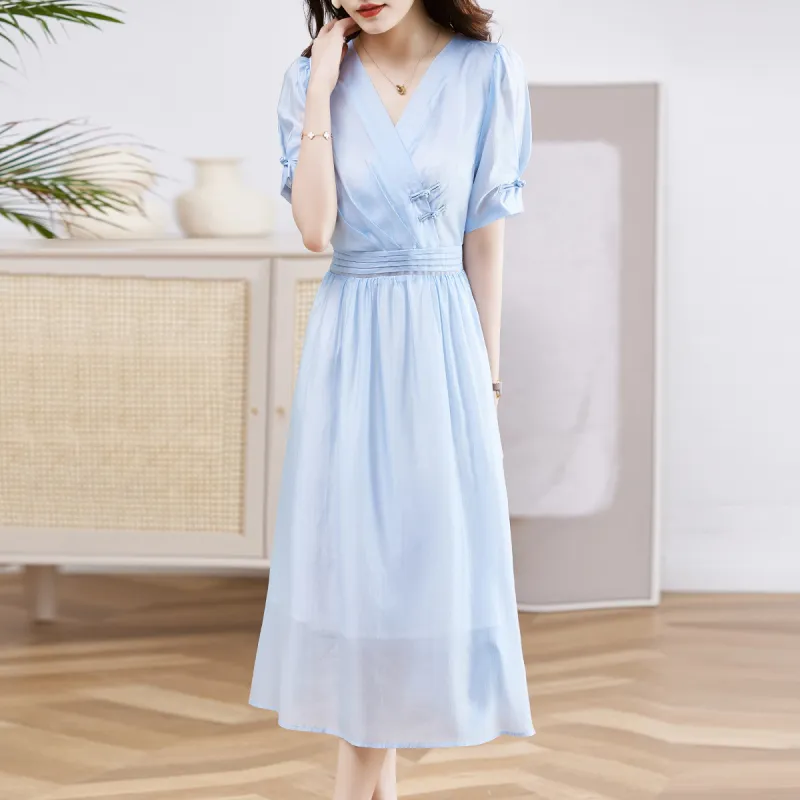 Hang Yi Court SS24 Short Sleeved Dress Women's Blue-2