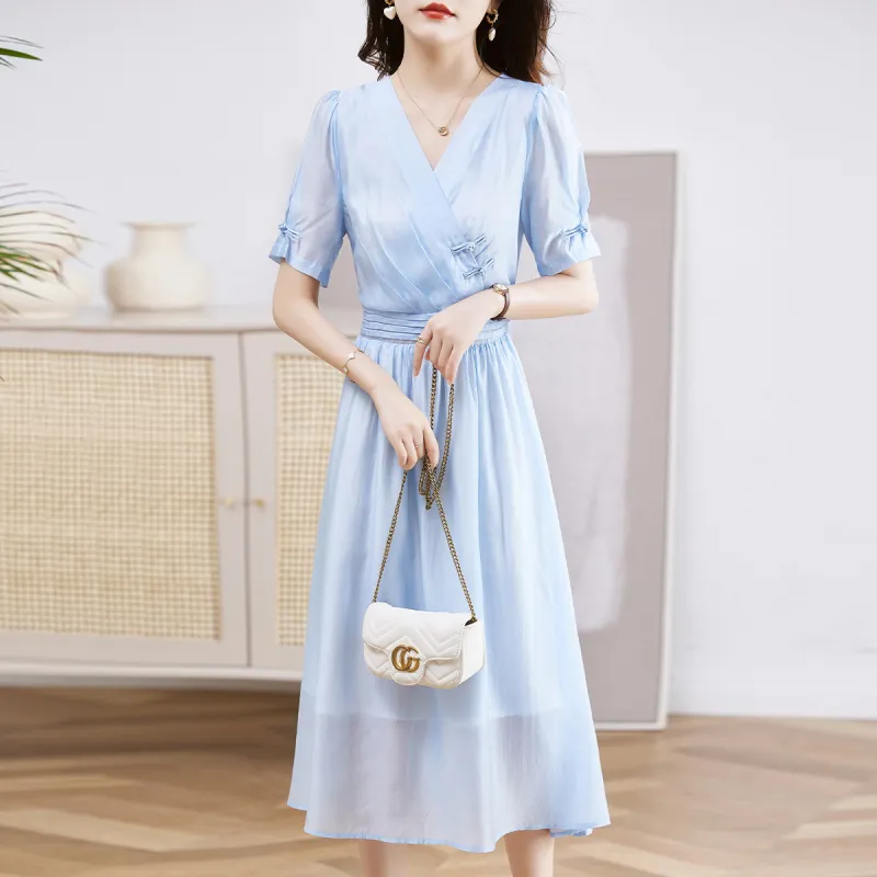 Hang Yi Court SS24 Short Sleeved Dress Women's Blue-1