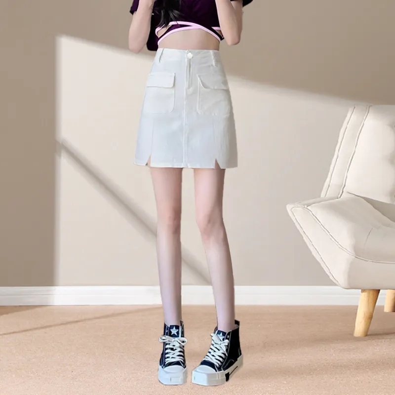 Weixi Denim Short Skirts Women's White-5