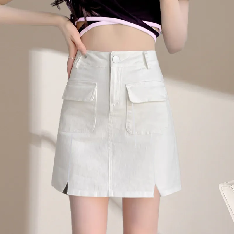 Weixi Denim Short Skirts Women's White-4