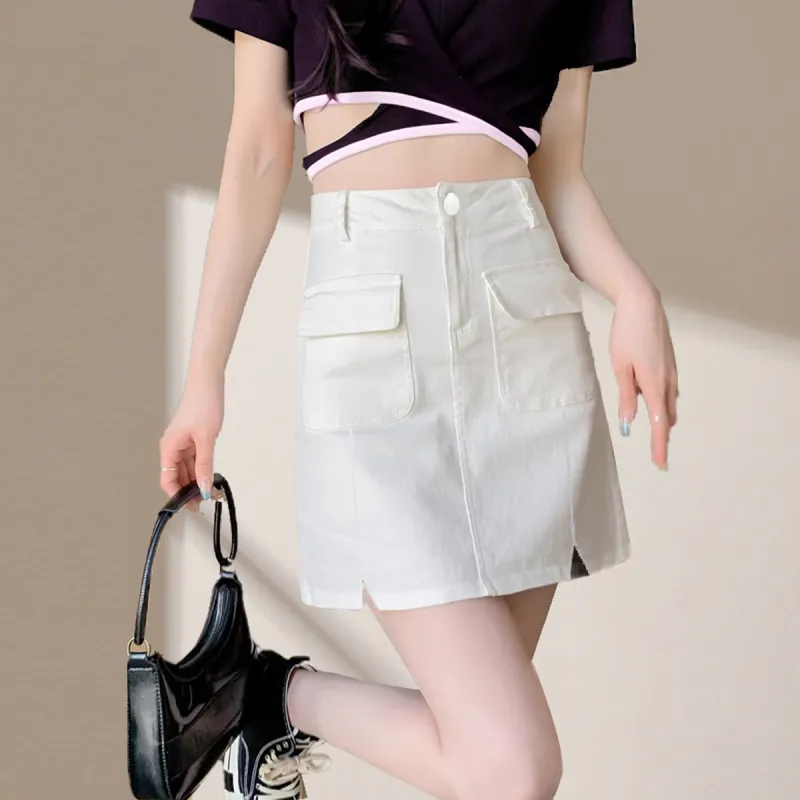 Weixi Denim Short Skirts Women's White-6