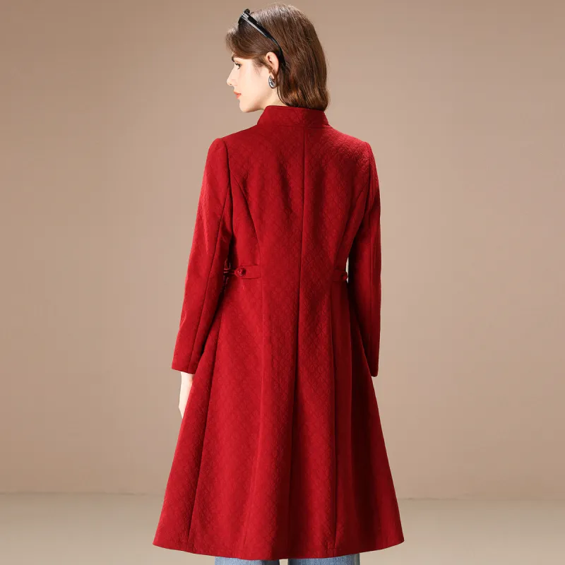 FENHONGMALI Trench Coat Women's Red-3