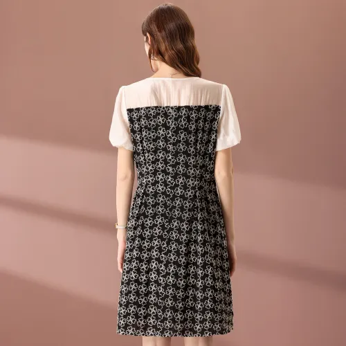 FENHONGMALI Short-Sleeved Dresses Women's Black White