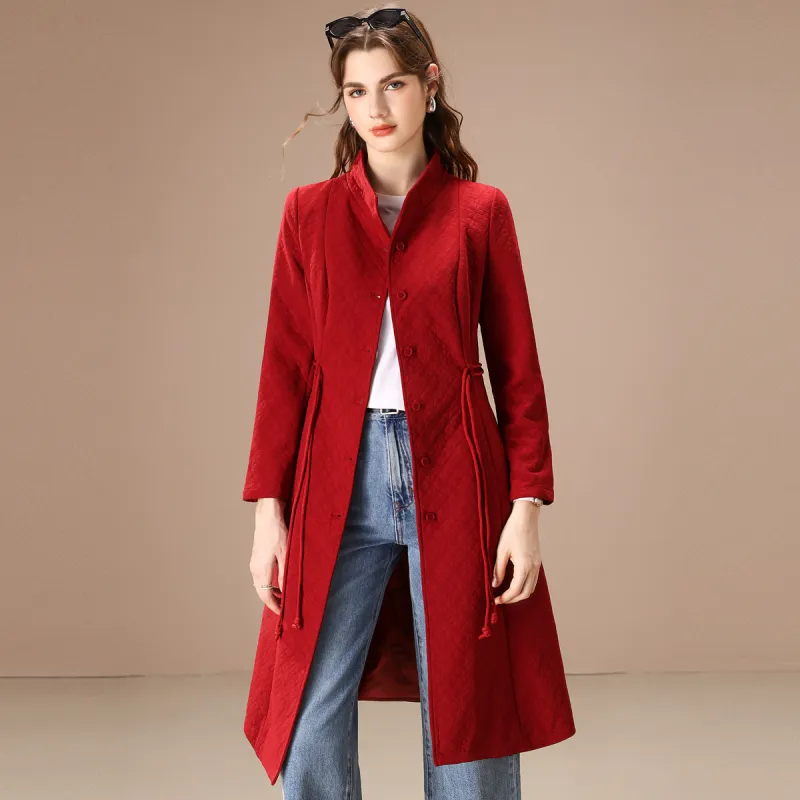 FENHONGMALI Trench Coat Women's Red-2