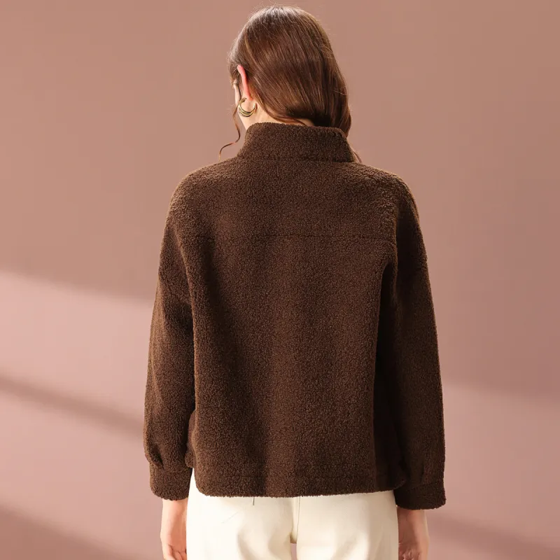 FENHONGMALI Velvet feel Coat Women's Coffee-1