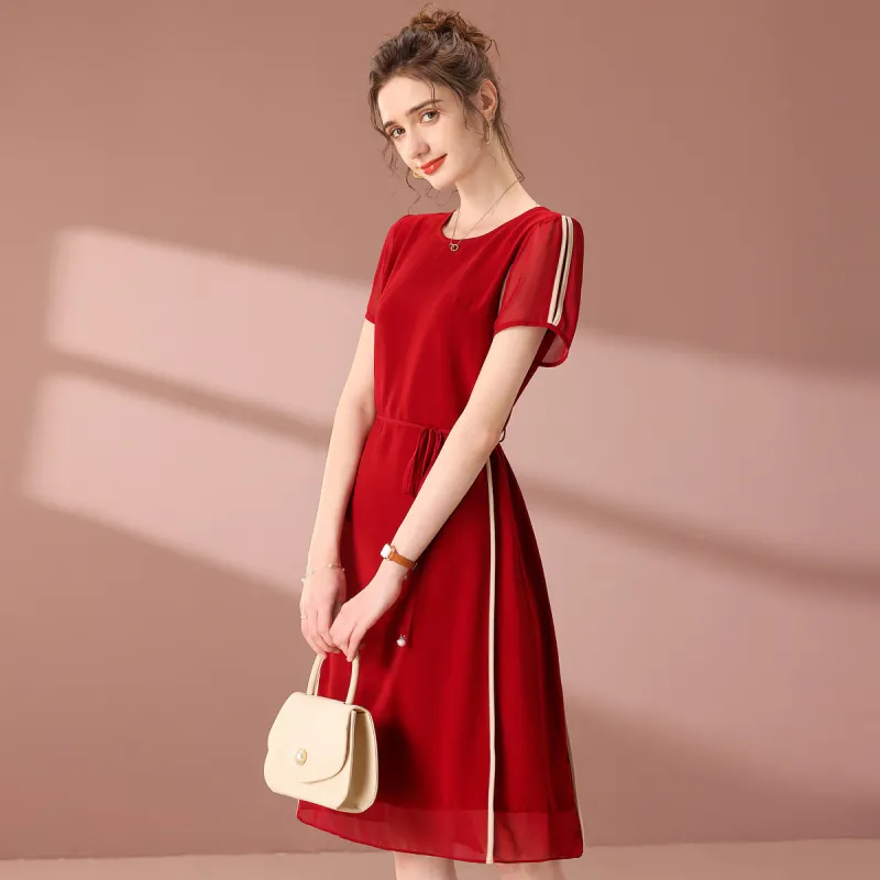 FENHONGMALI Short Sleeved Dresses Women's Red-2