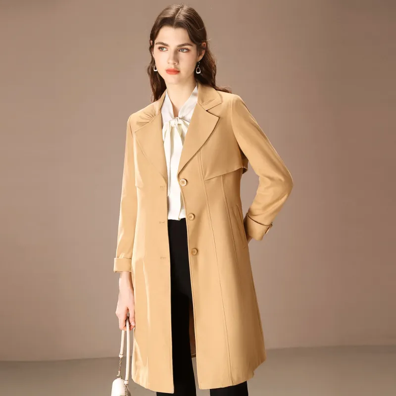FENHONGMALI Trench Coat Women's Khaki-2