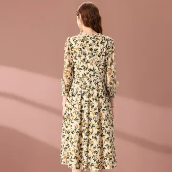 FENHONGMALI Long Sleeved Dresses Women's Green Floral