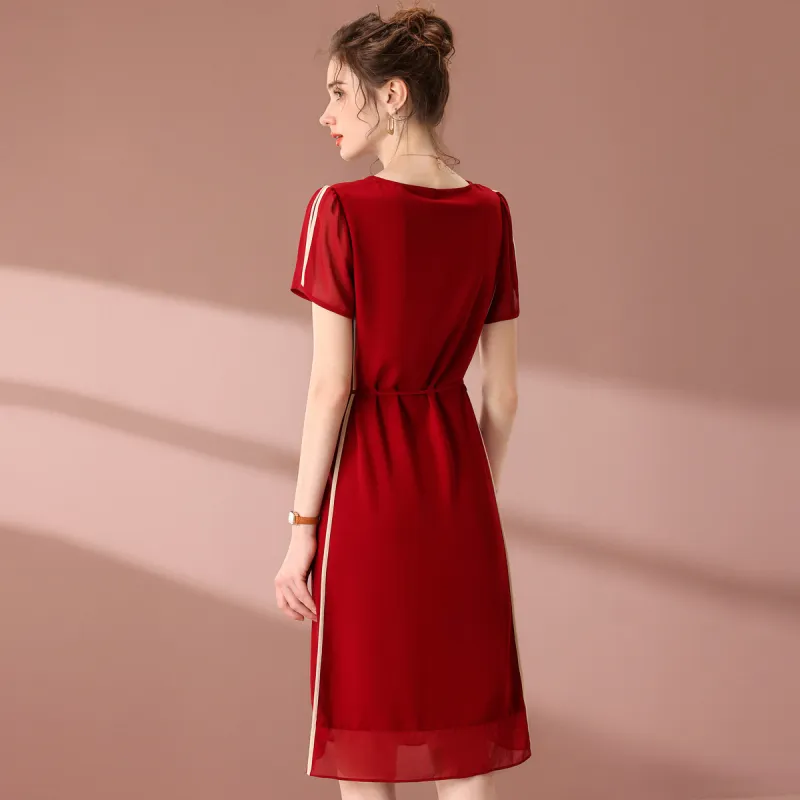 FENHONGMALI Short Sleeved Dresses Women's Red-3