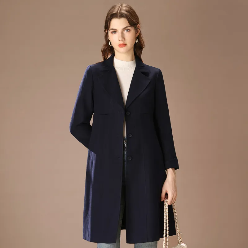 FENHONGMALI Trench Coat Women's Navy Blue-1