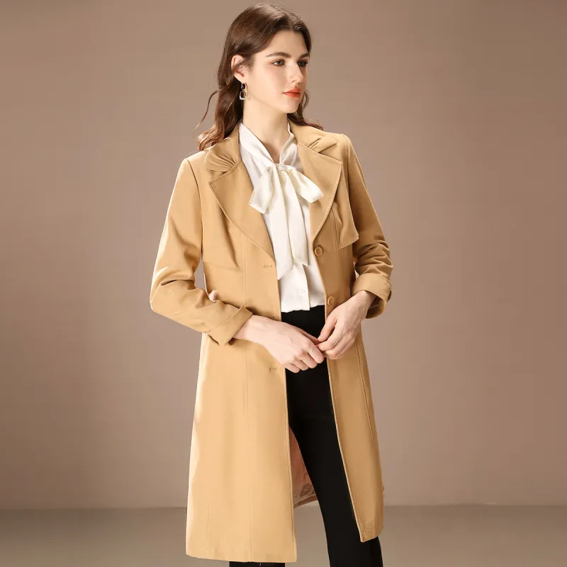 FENHONGMALI Trench Coat Women's Khaki-1