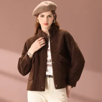 FENHONGMALI Velvet feel Coat Women's Coffee