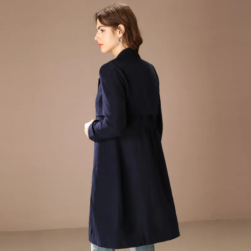 FENHONGMALI Trench Coat Women's Navy Blue-3