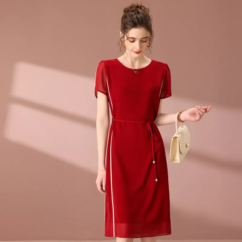 FENHONGMALI Short Sleeved Dresses Women's Red-1