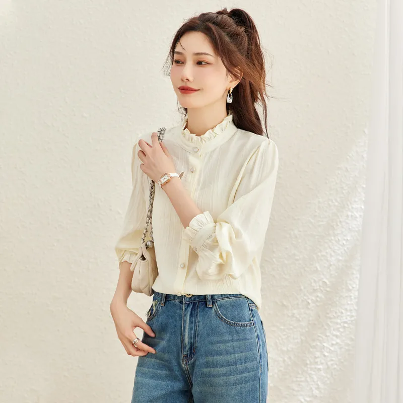 TERRE BLEUE Chiffon Shirts Women's Apricot-1