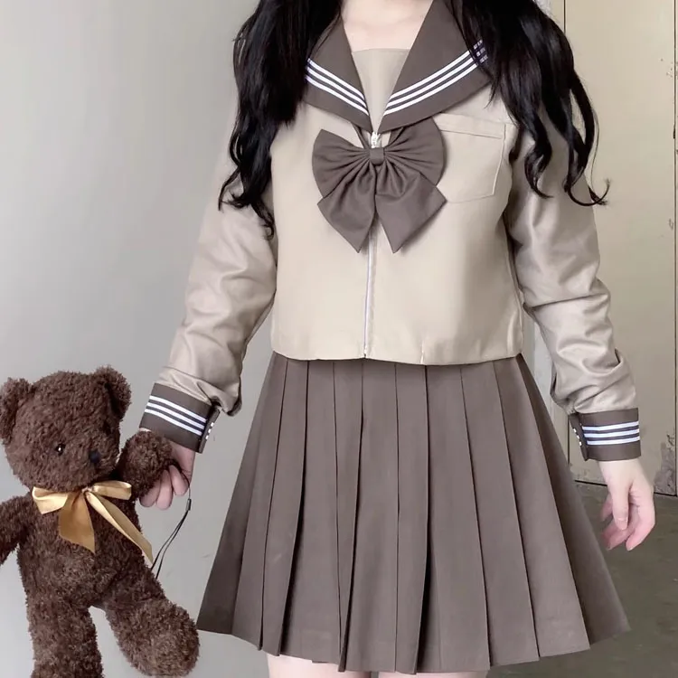 SHENBEI JK Skirt Set Women's Coffee-2