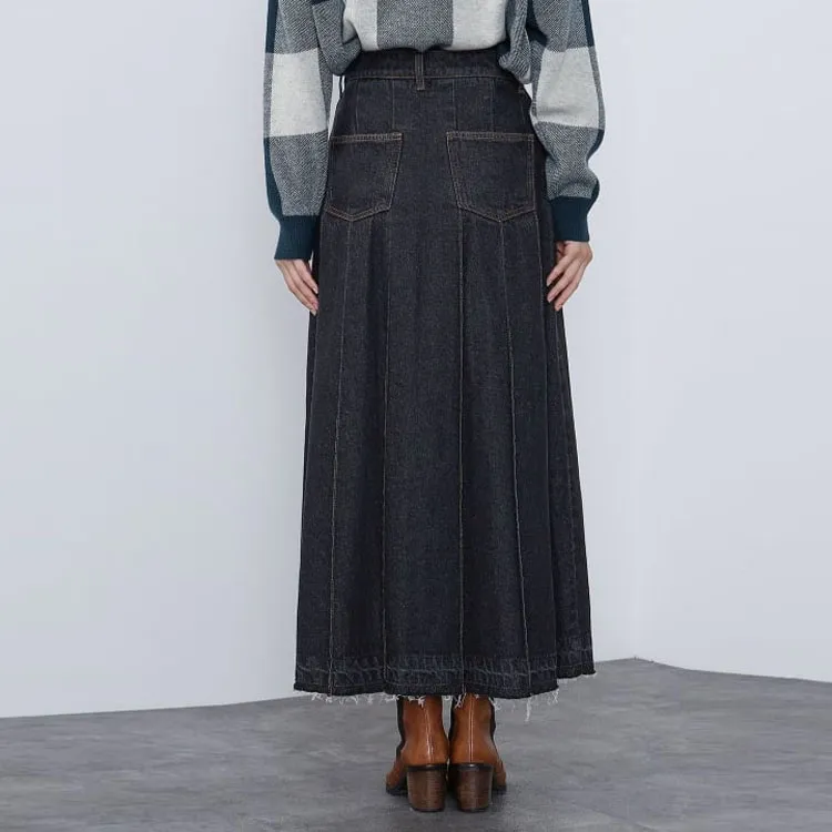 Beams Denim Long Skirt Women's Black-2