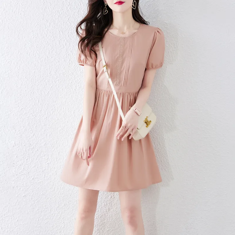Still Quiet Short Sleeved Dress Women's Pink-2