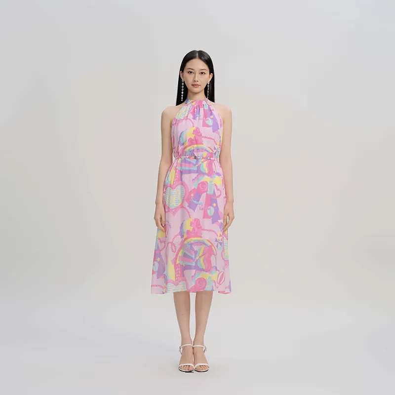 Blood Glitter Sleeveless Dress Women's Pink Flowers-1