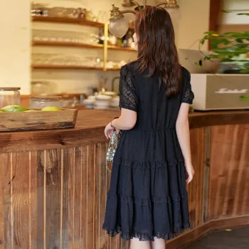 DAMABAIFENBAI Short Sleeved Dress Women's Black