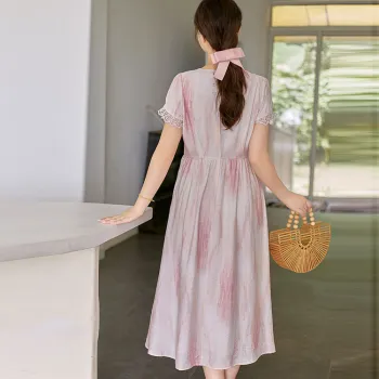 DAMABAIFENBAI Short Sleeved Dresses Women's Pink
