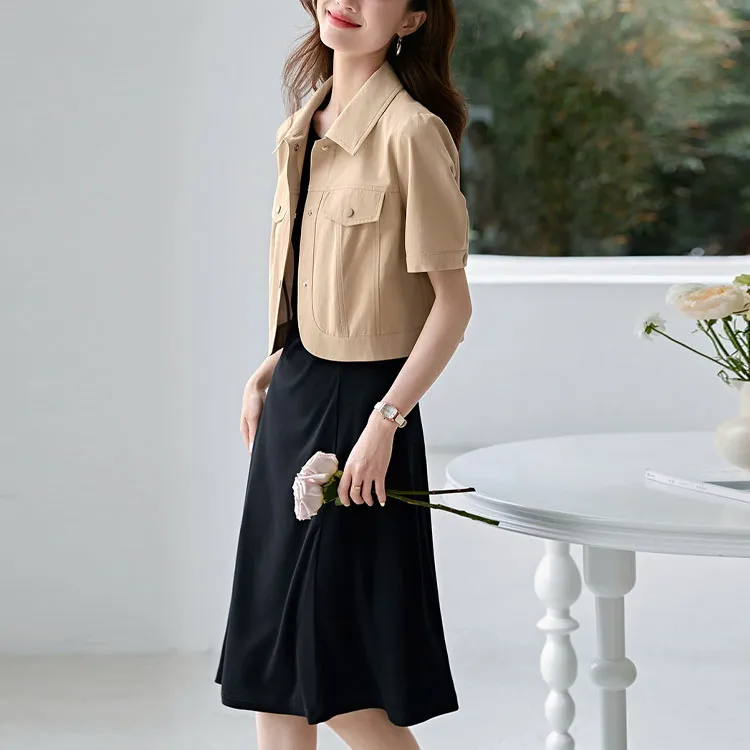Mo Han Yi Mei Skirt Set Women's Inner Black, Outer Khaki-0