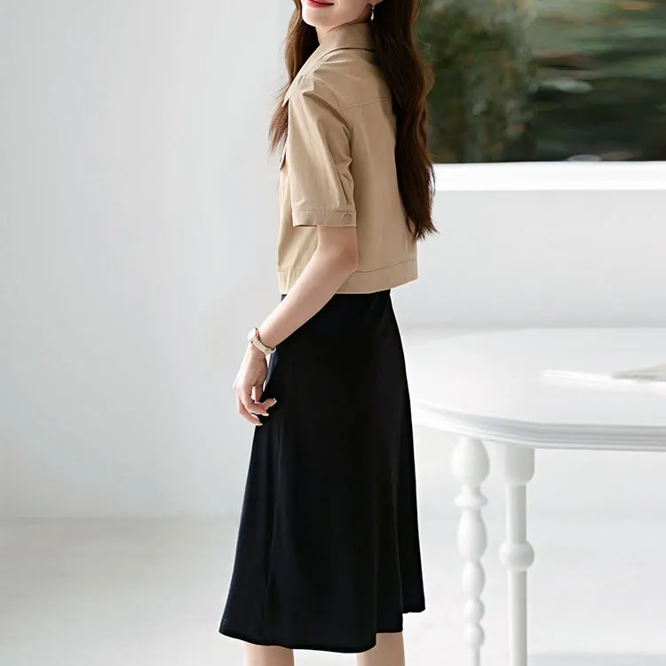 Mo Han Yi Mei Skirt Set Women's Inner Black, Outer Khaki-1
