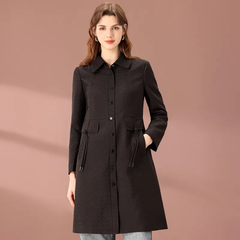 FENHONGMALI Trench Coat Women's Black-3