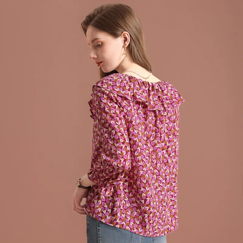FENHONGMALI Shirt Women's Red Flower-2