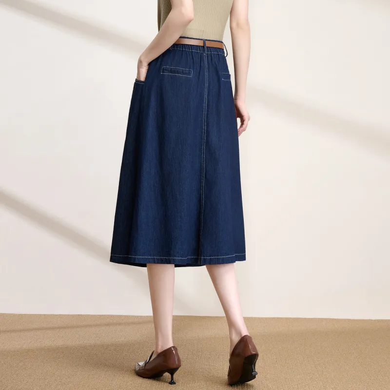 FENHONGMALI Denim Long Skirt Women's Denim Blue-1