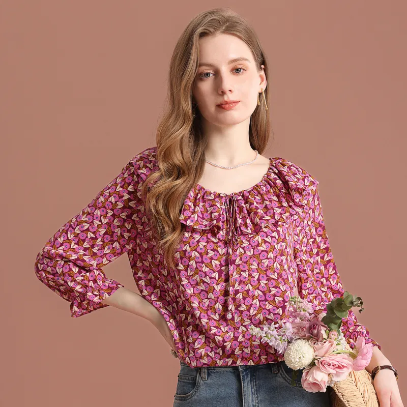 FENHONGMALI Shirt Women's Red Flower-1