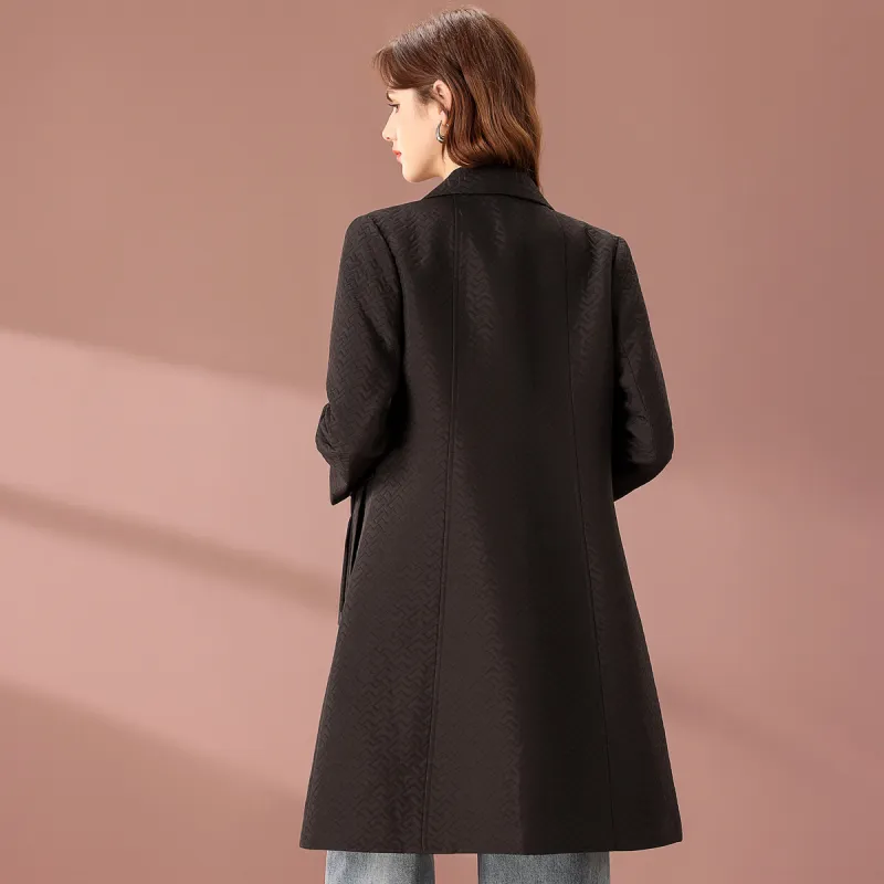 FENHONGMALI Trench Coat Women's Black-2