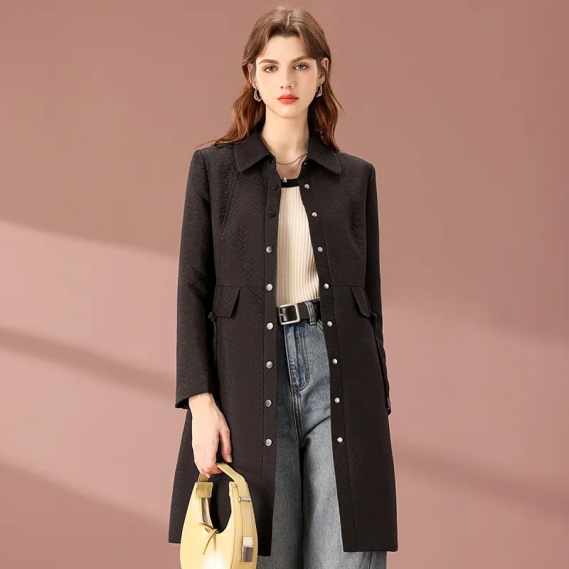 FENHONGMALI Trench Coat Women's Black-1