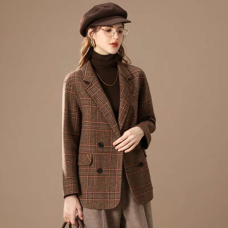 FENHONGMALI Business Suit Women's Red Line Plaid-3