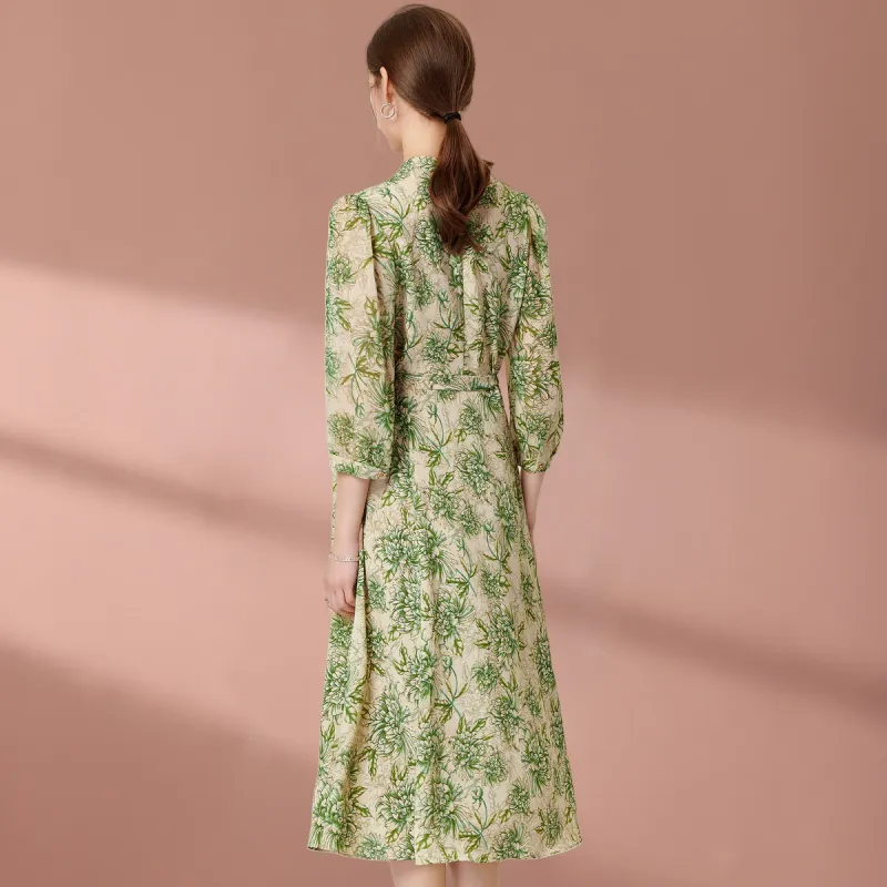 FENHONGMALI Long Sleeved Dresses Women's Green-0
